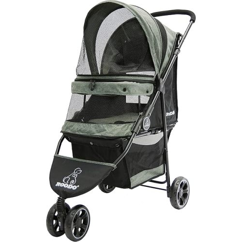 ROODO 3 Wheel Pet Stroller Best Lightweight Foldable Compact Portable Stroller for up to 30lbs (Cationic ash)
