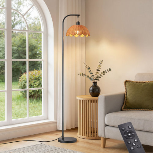 Bay Isle Home™ 64" H Rattan Arched Floor Lamp with Remote Control & Reviews | Wayfair