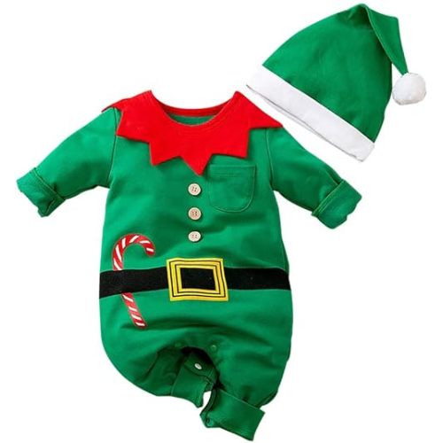 My First Christmas Baby Girl Boy Romper Newborn Clothes Long Sleeve Jumpsuit + Hat Infant Outfits Set