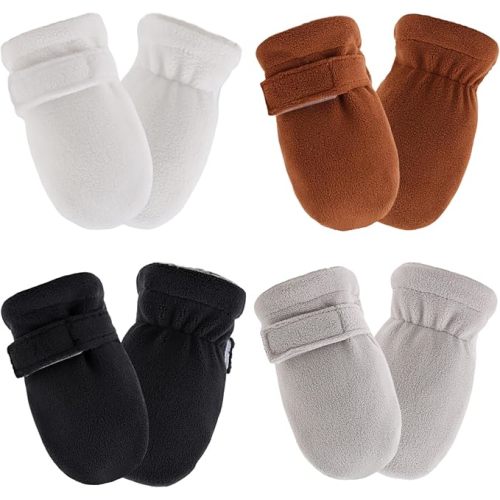 Zsedrut No Scratch Baby Mittens Toddler Infant Fleece Lined Gloves Winter Warm Mitten for Baby Boys Girls - White+black+gray+caramel - 6-24M