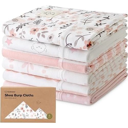Organic Burp Cloths Baby Girl, Boy - 6-Pack Large Baby Burp Cloths, Burping Cloths for Babies, Boys, Girls, Cotton Burp Cloth, Spit Up Burp Rags, Newborn Burp Clothes, Burp Cloth Neutral (Sweet Charm)