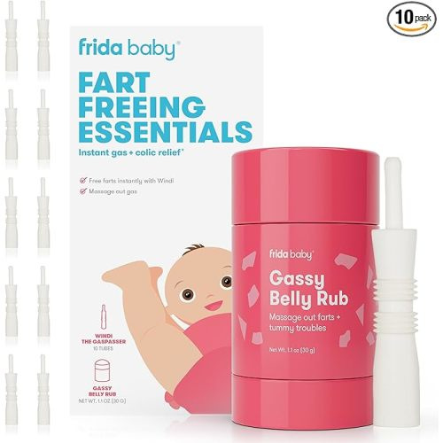 Frida Baby Fart Freeing Essentials | Includes Windi and Gassy Belly Rub for Safe, Natural, and Instant Gas and Colic Relief for Infants and Babies
