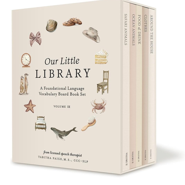 Our Little Library Vol. 2: First 100 Words Board Book Box Set, including Ocean Animals, Safari Animals, Food and Drink, Clothes, and Around the House (Tabitha Paige Children's Book Series)