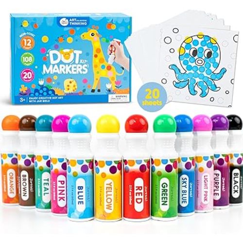 Jar Melo Washable Dot Markers for Toddlers 1-3, 12 Colors Dot Paints with 108 PDF & 20 Physical Activity Papers, Non-Toxic Bingo Daubers for Toddlers 2-4, Kids Arts and Crafts Supplies