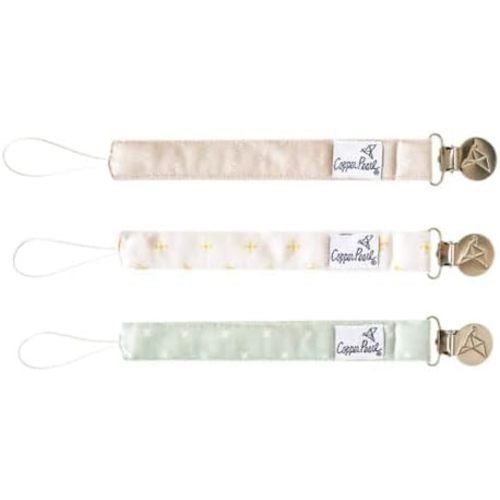Copper Pearl Pacifier Clip 3-Pack: Premium Knit Binky Clips for Baby Girls and Boys - Stylish Stainless Steel Pacifier Holder Clip - Baby Pacifier Clips for No More Floor Drops - Santa Fe