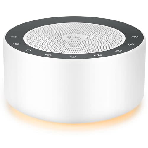 Kipcush White Noise Sound Machine with Nursery Lamp, Mood Lighting, 7 Colour Night Light, 30 Soothing Sounds for Baby/Adult. Timer, Plug in, Memory Function, Touch Control