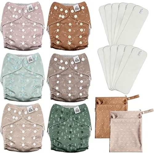 Mama Koala 3.0 Baby Cloth Diapers with 12 Inserts Bundle, with 2 Pack Waterproof Wet Dry Bags