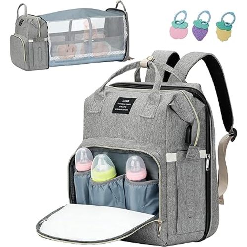 Diaper Bag Backpack, Waterproof Foldable Diaper Bag, Multifunctional Baby Diaper Bag Backpack, Diaper Changing Table Backpack, Essential Diaper Bag Backpack for Traveling with Baby(Large Gray)