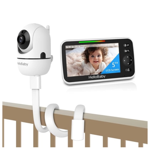 HelloBaby Wall Mounted Baby Monitor No WiFi, 5'' Sreen with 30-Hour Battery, Crib Camera Baby Monitor with Camera and Audio, Portable Travel Hello Baby Monitor with Mount