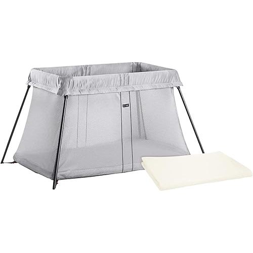 BABYBJORN Travel Crib Light - Silver + Fitted Sheet Bundle Pack