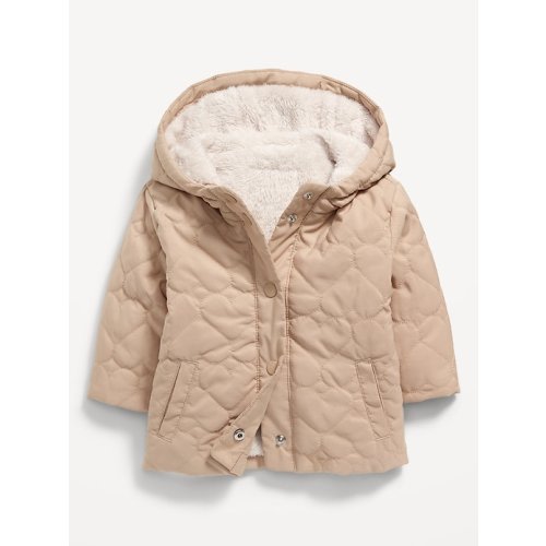 Quilted-Heart Hooded Snap-Front Jacket for Baby