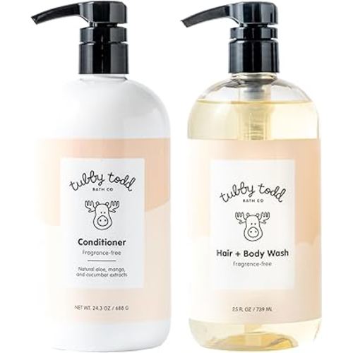 TUBBY TODD Hair Duo - Baby Shampoo and Conditioner Set - Gentle & Moisturizing Hair Care - Hypoallergenic, Non-Irritating - For Newborns, Toddlers & Kids - 25 Fl Oz & 24.3 Fl Oz - Fragrance-Free