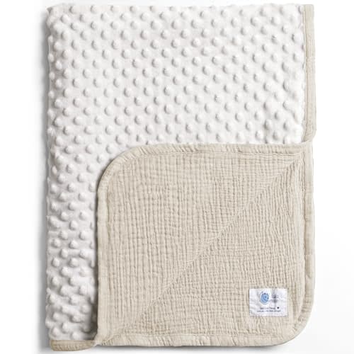 lulumoon Baby Blanket for Newborn Receiving: Minky Dot & Muslin Lightweight - Thermal Blanket Gift for Baby Shower & Hospital Welcoming 30"x40"Ivory