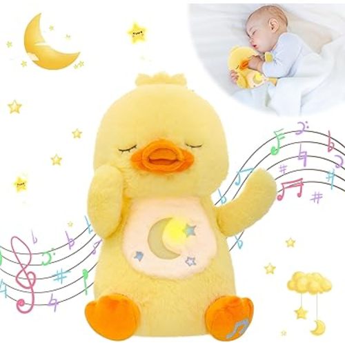 MIAODAM Breathing Stuffed Animal Duck Plush with Realistic Breathing Action and Lighted Music Perfect for Babies and Kids