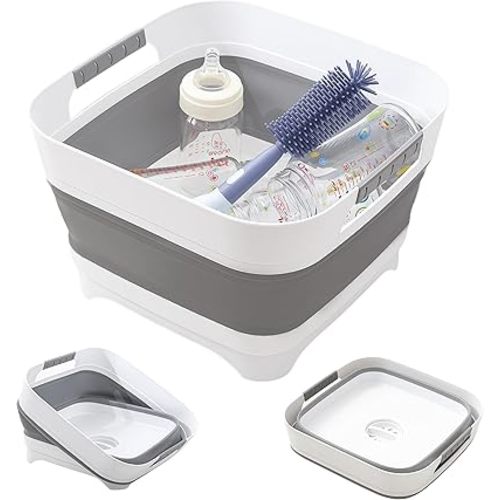 2.6 Gallon Collapsible Wash Basin with Drain Plug, Portable Large Capacity Foldable Sink, Multifunctional Dish Tub for Baby Bottles, RV, Camping, Kitchen, Travel & Outdoor Activities