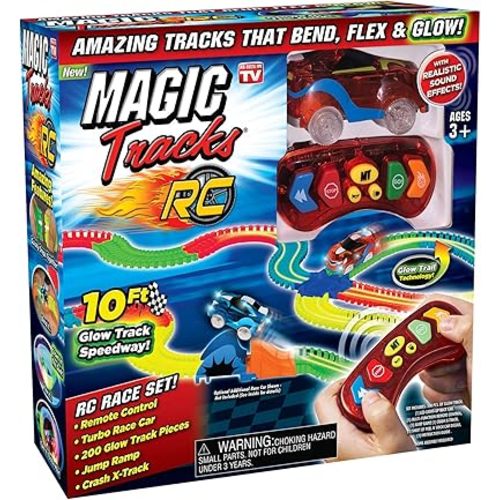 Ontel Magic Tracks RC - Remote Control Turbo Race Cars & 10 ft of Flexible, Bendable Glow in the Dark Racetrack - As Seen on TV, Color may Vary