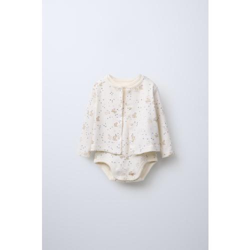 PACK OF PRINTED POINTELLE BODYSUIT AND JACKET - Ecru | ZARA United States