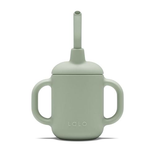 Lalo Little Cup, Non-Toxic Silicone Straw Cup with Handles - Baby and Toddler Sippy Cup - Mini Cup and Straw Training System, 4oz, Sage