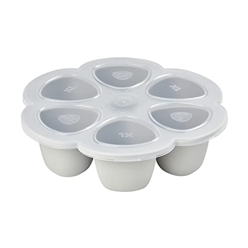 BEABA Multiportions Premium Quality Silicone Baby Food Freezer Tray with Clip On Lid, Baby Food Storage Container Ice Cube Tray Maker for Homemade Baby Food, Baby Essentials, 3 oz, Cloud
