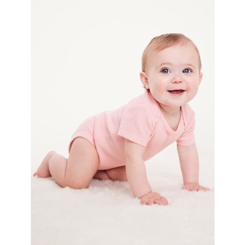 Unisex Short-Sleeve Waffle-Knit Bodysuit for Baby