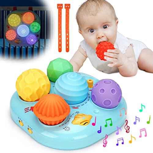 Baby Musical Light Up Toys Baby Ball Sensory Montessori Toys for Babies 6-12 12-18 Months Tactile Sleep Aid Tummy Time Developmental Fine Motor Soother Infant Toddler 1 2 Year Old Boys Girls Gifts