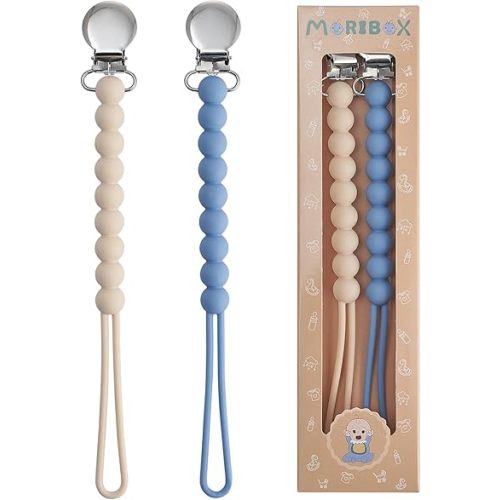Pacifier Clip for Boys Girls - MORIBOX Paci Clip Soothie Baby Binky Holder for Shower Gift Birthday 2 Pack