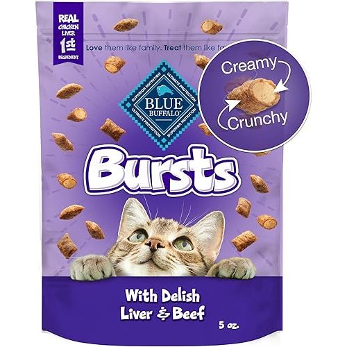 Blue Buffalo Bursts Crunchy & Creamy Cat Treats, Great for Training, Delish Liver & Beef, 5-oz Bag