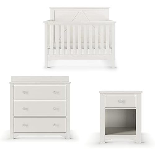 Child Craft Woodland Crib, Dresser, and Nightstand Nursery Set, 3-Piece, Includes 4-in-1 Convertible Crib, Dresser, and Nightstand, Grows with Your Baby (Brushed Cotton)