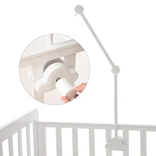 OESSUF Baby Crib Mobile Arm, 27 Inch Adjustable Wood Hanger, White Cloud Design, Nursery Mobile Holder for Cot Bed (White)