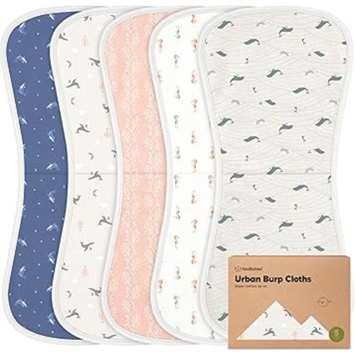 Organic Burp Cloths Baby Boy & Girl - 5-Pack Super Absorbent Cotton Burping Cloths for Babies, Soft & Plush Newborn Spit Up Rags, Infant Towels for Milk Spit Up, Unisex, Large 21" x 10" (Marine Muse)