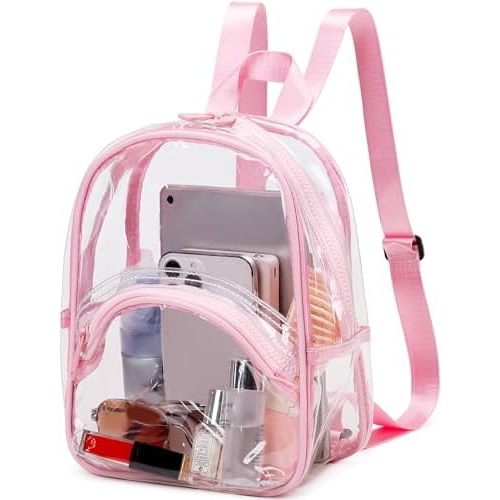 abshoo Clear Mini Backpack for Stadium Events Approved 12 x6 x12 See Through Bag Transparent Backpacks for Girls Women (Pink)