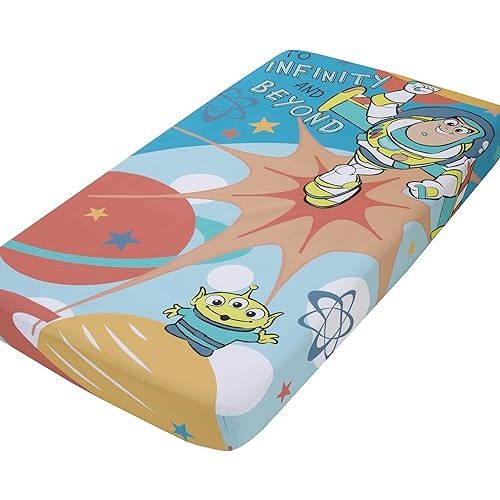 Disney Toy Story Buzz Lightyear Blue and Orange Blast Off to Infiniti and Beyond 100% Cotton Photo Op Fitted Crib Sheet