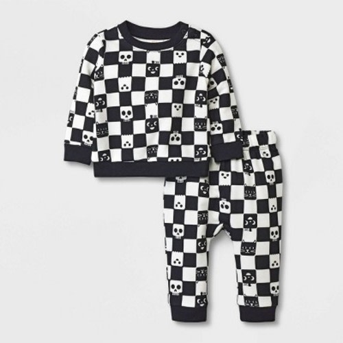 Baby 2pc Checkered Sweatshirt & Jogger Pants Set - Cat & Jack™ Black, Size: 6-9M
