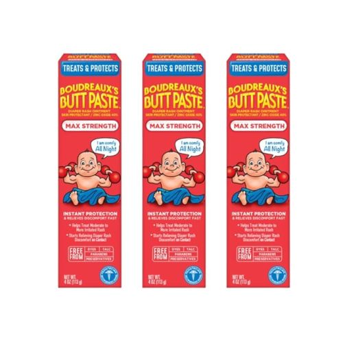 Boudreaux's Butt Paste Maximum Strength Diaper Rash Cream, Ointment for Baby, 4 oz. Tube, (Pack of 3) - 4 Ounce (Pack of 3)
