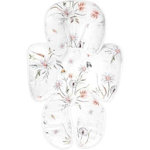 Infant Car Seat Insert, 2 in 1 Carseat Head Support for Newborn Girl, Soft Baby Car Seat Head Body Support Cushion Pillow, Reversible & Adjustable Baby Headrest for Stroller, Swing, White