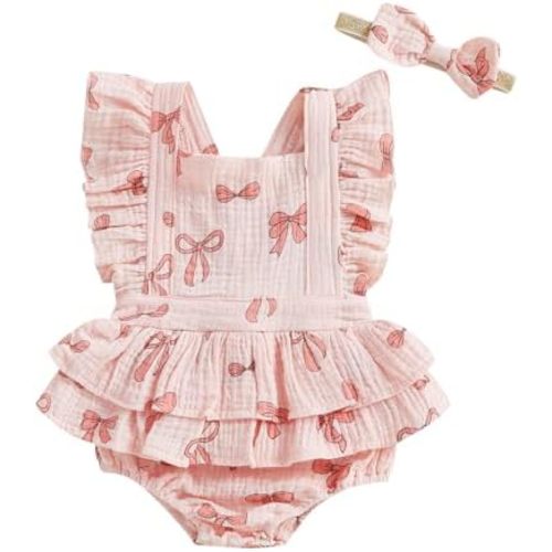 MERSARIPHY Newborn Baby Girl Summer Outfit Linen Ruffle Bubble Romper Dress One Piece Bodysuit Jumpsuit Infant Summer Clothes