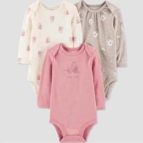 3M Carter’s Baby Girl Baby Bird Owl Long Sleeve Onesie Set 3Pk