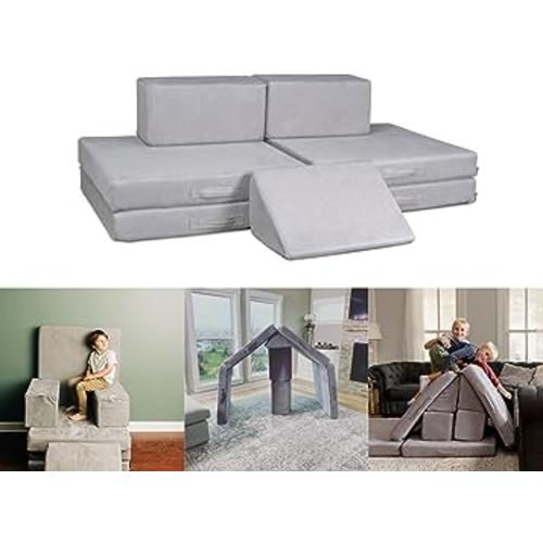 The Figgy Waterproof Play Couch Base Set 7 Piece Indoor Climbing Toy, Playroom Furniture, Kids fort, or kids bedroom furniture. Montessori-inspired kids modular sofa.