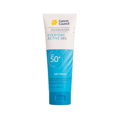 Cancer Council Everyday Active Gel Body Sunscreen, SPF50+, Sport Sun Care with Non Greasy Dry Touch Finish, Broad Spectrum UVA/UVB Sun Protection, Paraben & Fragrance Free, Water Resistant, 148mL