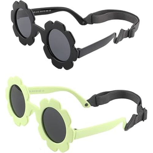Baby flower Sunglasses with Strap Flexible Bendable Polarized Sunglasses for Infant Boys Girls 0-24 Months
