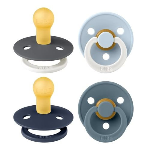 BIBS Colour Soother 4-Pack | BPA Free Dummy Pacifier | Round Nipple | Natural Rubber Latex | Made in Denmark | Size 0-6 Months | Petrol Glow Mix