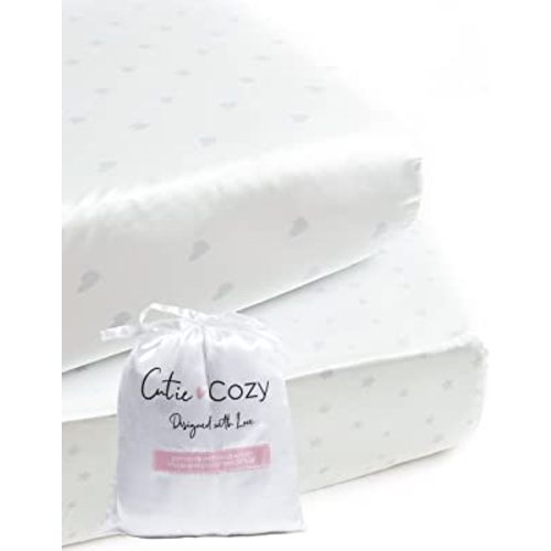 Satin Fitted Crib Sheet (2 Pack) Premium Oeko-TEX Certified Satin Crib Sheet Set, Prevents Bald Spots Like Silk Crib Sheets for Baby Hair (White with Light Gray Hearts & Stars)