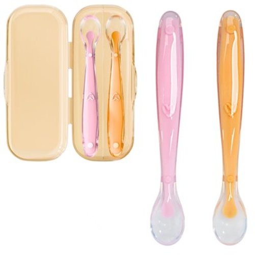 Baby Silicone Spoon,2 Pcs Soft Training Feeding Spoons for First Stage Baby and Infant, High Temperature Resistant Biting Spoon+Non-Slip Handle, Dishwasher Safe and Boilable