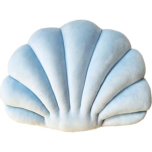 YRXRUS Shell Throw Pillows, Light Blue Shell Shaped Pillow, Small Cute Seashell Decorative Pillow Ocean Series Cushion for Bedroom Living Kids Room Gifts Pillow 11 X 8 Inch
