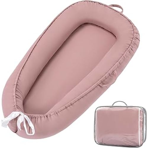 Baby Lounger for Newborn 0-12 Months, Portable Infant Lounge on Floor for Supervised Tummy Time, Babies Support Pad with Breathable Cotton for New Born Awake Use Only - Pink