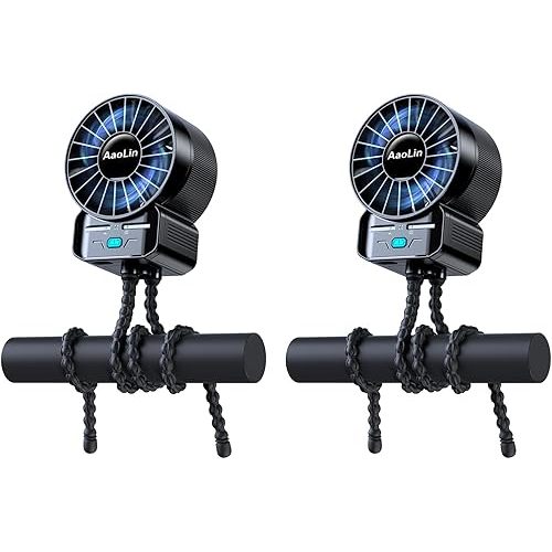 2 Pack multifunctional portable stroller fan 4 speed 6600rpm high speed usb rechargeable personal mini handheld fan extended tripod for desktop winding kids bed treadmill bike golf cart outdoor travel