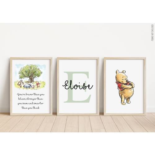 Set of 3 Winnie the Pooh Personalised Name Print | Winnie the Pooh nursery | New baby gift | Winnie the Pooh quote print | Personalised baby