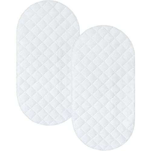 Bassinet Mattress Pad Cover 2 Pack Quilted Bassinet Mattress Protector Waterproof Bassinet Sheets (32"x17") for Boys & Girls, Fit for Hourglass/Oval Bassinet Mattress, White