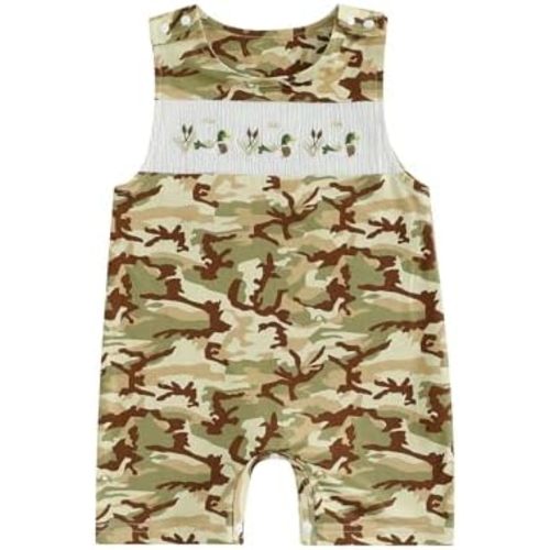 Newborn Baby Boy Hunting Outfit Duck Embroidery Camouflage Sleeveless Romper Jumpsuit Overalls Infant Summer Outfit