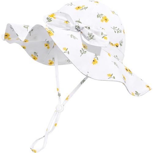 Baby Girl Sun Hat with UPF 50+ Outdoor Adjustable Beach Hat with Wide Brim Bucket Hats